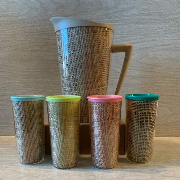 Vintage Raffia Ware Beverage Set